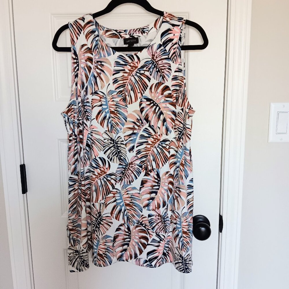 J Jill L White Pink Blue Tropical Wearever Tank Top